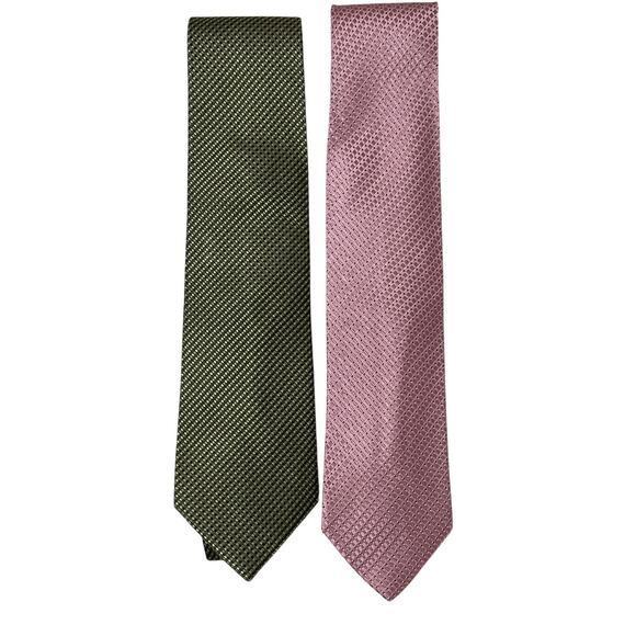 Geoffrey Beene LOT of 2 100% Silk Ties Geometric Woven Wide Green Pink - Picture 1 of 10